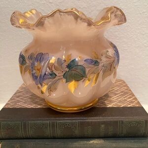 Vintage Hand Painted Fenton Melon Ruffle Vase